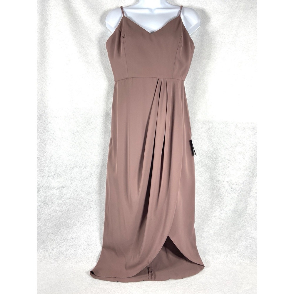 Lulus Dress Women's Medium Mauve Reinette Faux Wrap Midi Sleeveless Resort New